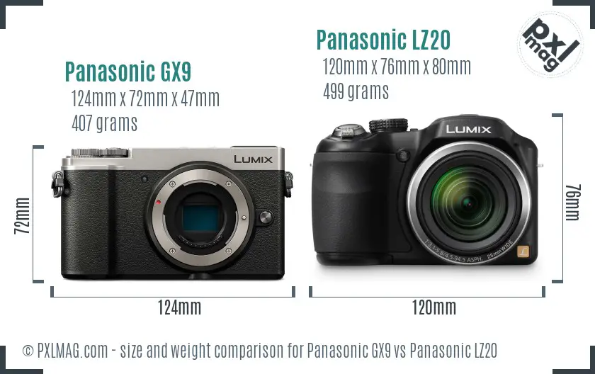 Panasonic GX9 vs Panasonic LZ20 size comparison