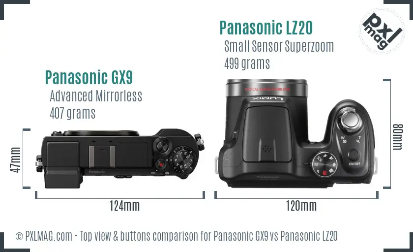 Panasonic GX9 vs Panasonic LZ20 top view buttons comparison