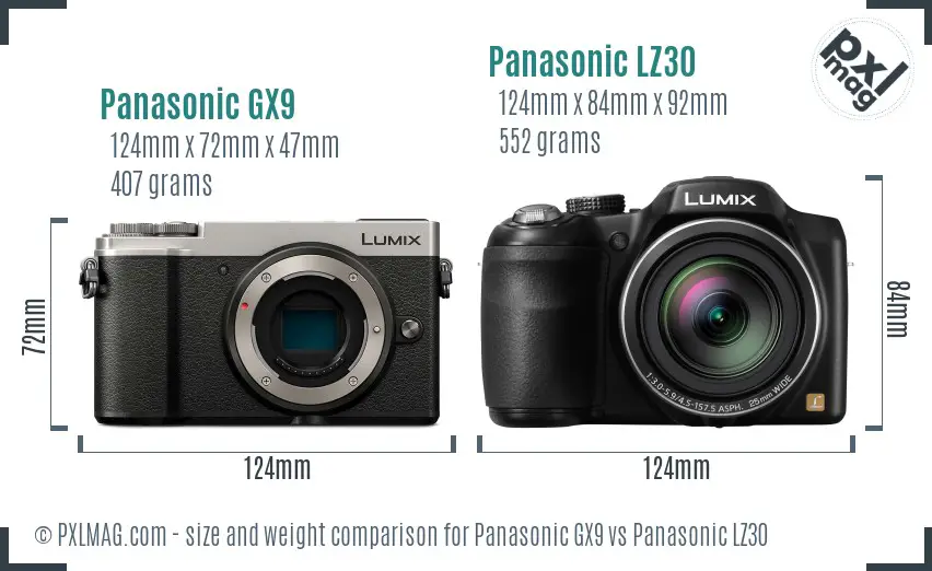 Panasonic GX9 vs Panasonic LZ30 size comparison