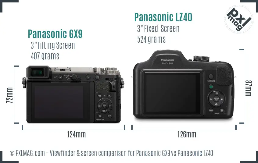 Panasonic GX9 vs Panasonic LZ40 Screen and Viewfinder comparison