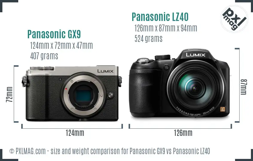 Panasonic GX9 vs Panasonic LZ40 size comparison