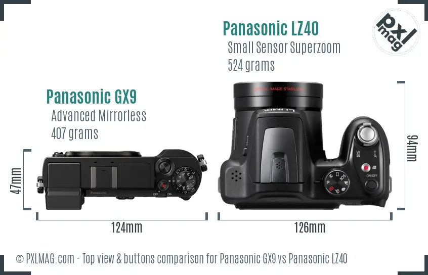 Panasonic GX9 vs Panasonic LZ40 top view buttons comparison