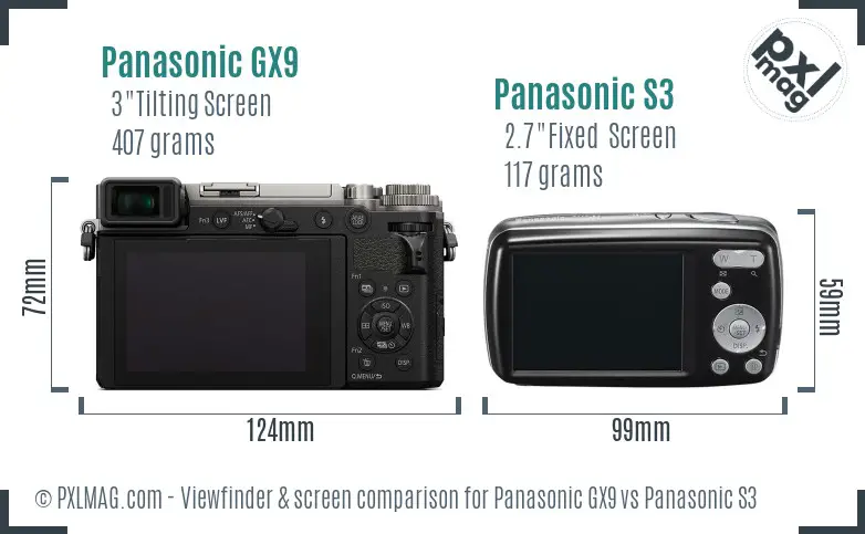 Panasonic GX9 vs Panasonic S3 Screen and Viewfinder comparison