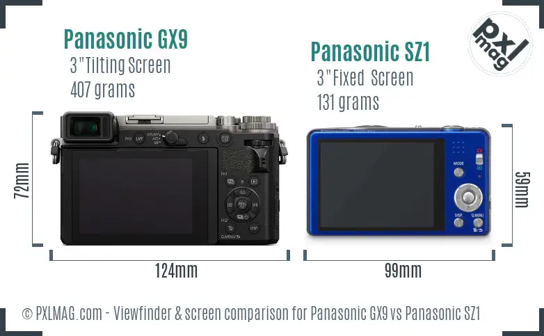 Panasonic GX9 vs Panasonic SZ1 Screen and Viewfinder comparison