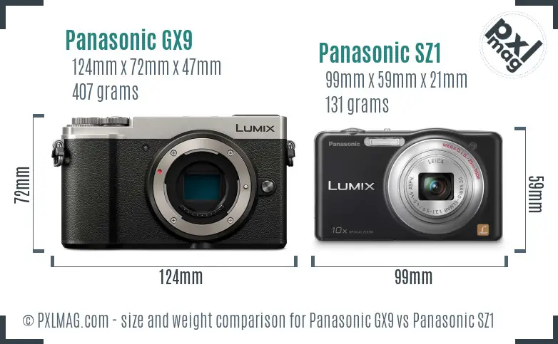 Panasonic GX9 vs Panasonic SZ1 size comparison