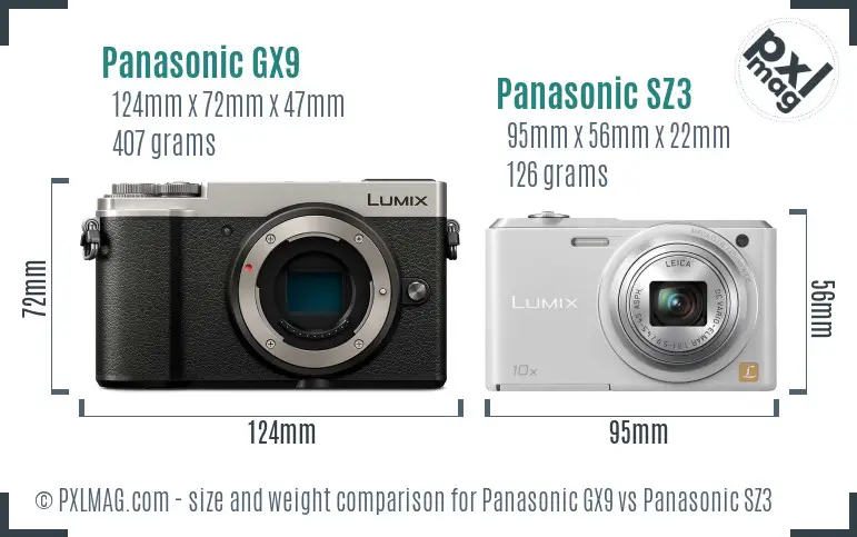 Panasonic GX9 vs Panasonic SZ3 size comparison