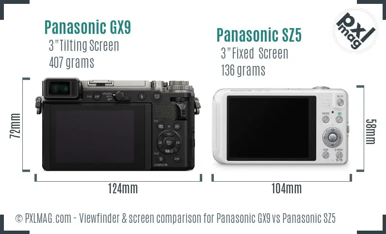 Panasonic GX9 vs Panasonic SZ5 Screen and Viewfinder comparison