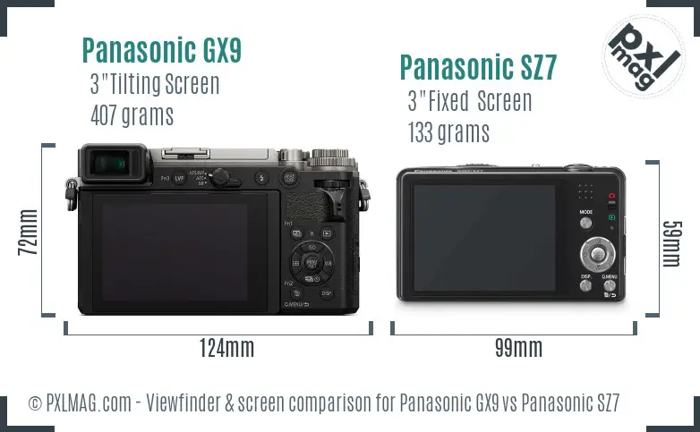 Panasonic GX9 vs Panasonic SZ7 Screen and Viewfinder comparison