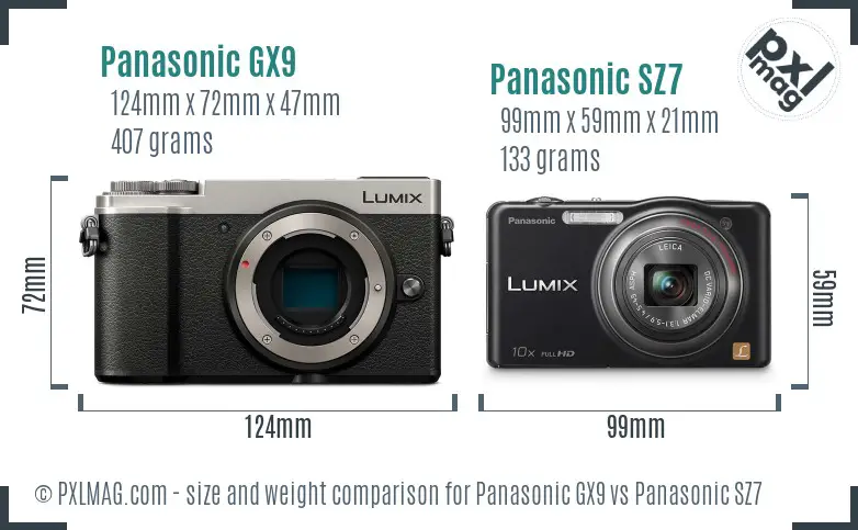 Panasonic GX9 vs Panasonic SZ7 size comparison