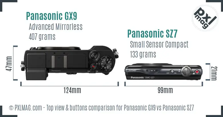 Panasonic GX9 vs Panasonic SZ7 top view buttons comparison