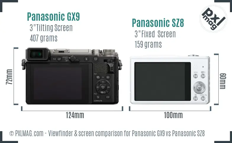 Panasonic GX9 vs Panasonic SZ8 Screen and Viewfinder comparison Panasonic GX9 vs Panasonic SZ8 Screen and Viewfinder comparison