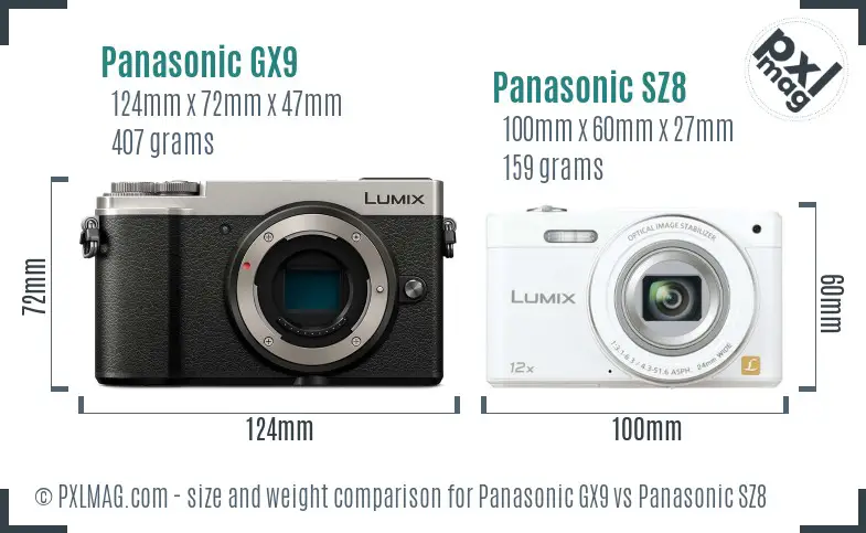 Panasonic GX9 vs Panasonic SZ8 size comparison Panasonic GX9 vs Panasonic SZ8 size comparison