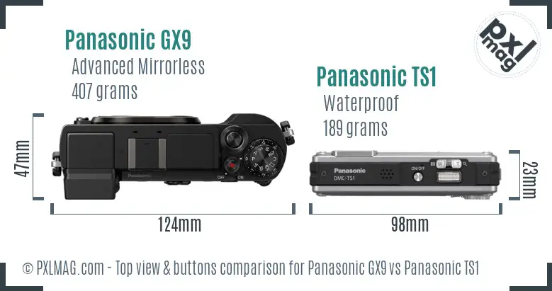 Panasonic GX9 vs Panasonic TS1 top view buttons comparison