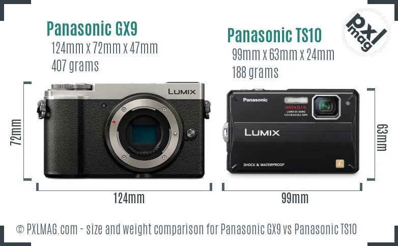 Panasonic GX9 vs Panasonic TS10 size comparison