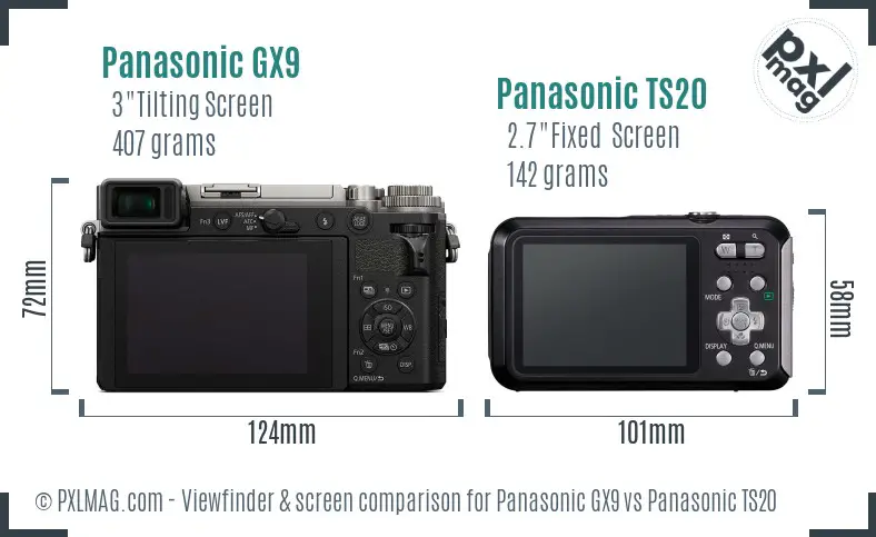 Panasonic GX9 vs Panasonic TS20 Screen and Viewfinder comparison