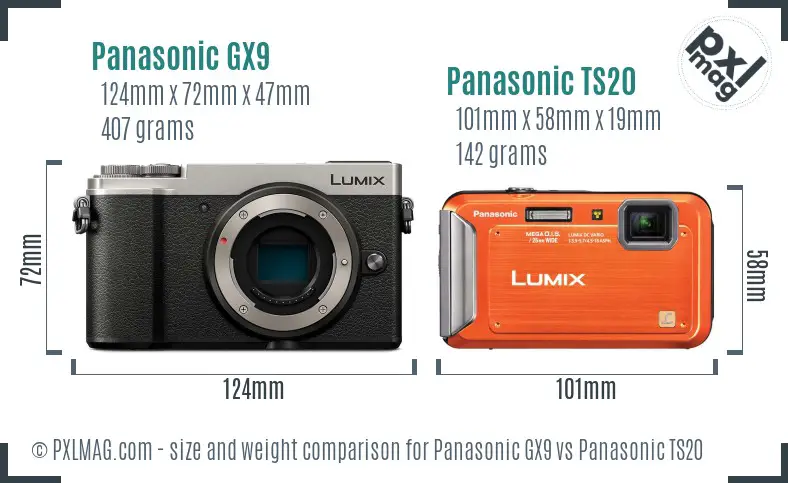 Panasonic GX9 vs Panasonic TS20 size comparison