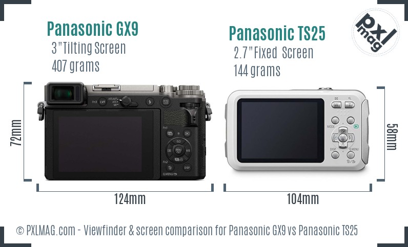 Panasonic GX9 vs Panasonic TS25 Screen and Viewfinder comparison