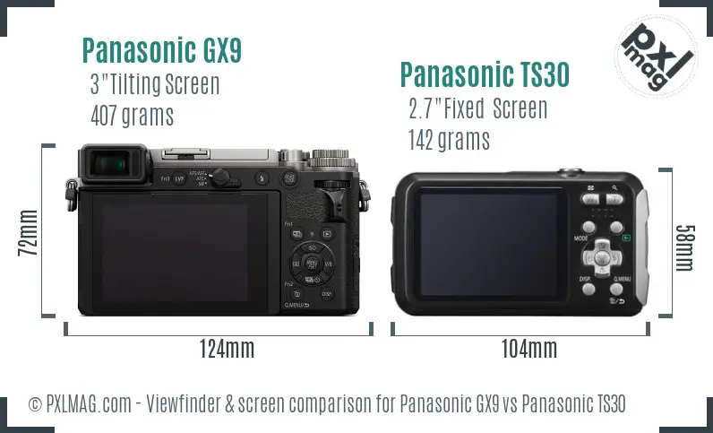 Panasonic GX9 vs Panasonic TS30 Screen and Viewfinder comparison