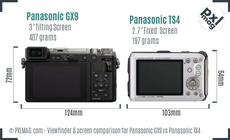 Panasonic GX9 vs Panasonic TS4 Screen and Viewfinder comparison