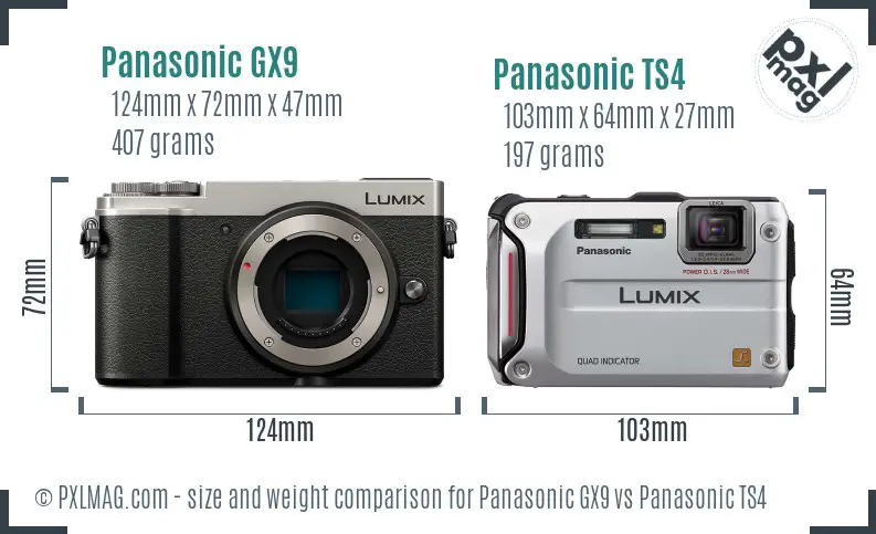 Panasonic GX9 vs Panasonic TS4 size comparison