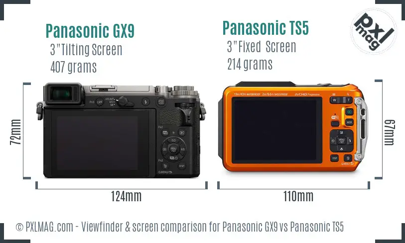 Panasonic GX9 vs Panasonic TS5 Screen and Viewfinder comparison