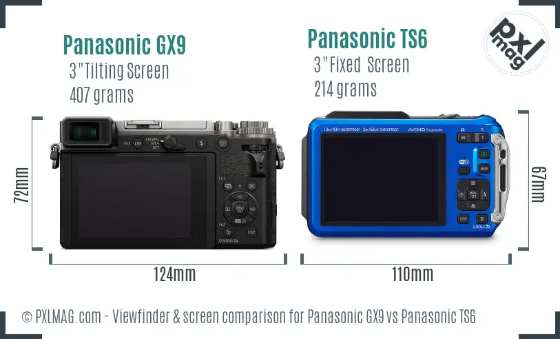 Panasonic GX9 vs Panasonic TS6 Screen and Viewfinder comparison
