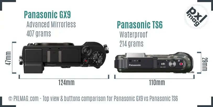 Panasonic GX9 vs Panasonic TS6 top view buttons comparison