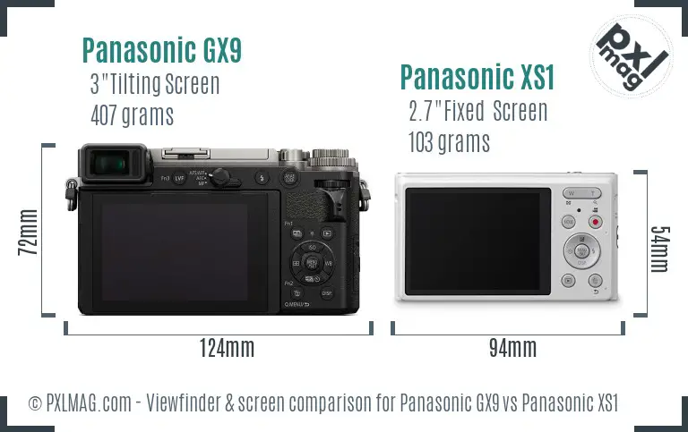 Panasonic GX9 vs Panasonic XS1 Screen and Viewfinder comparison