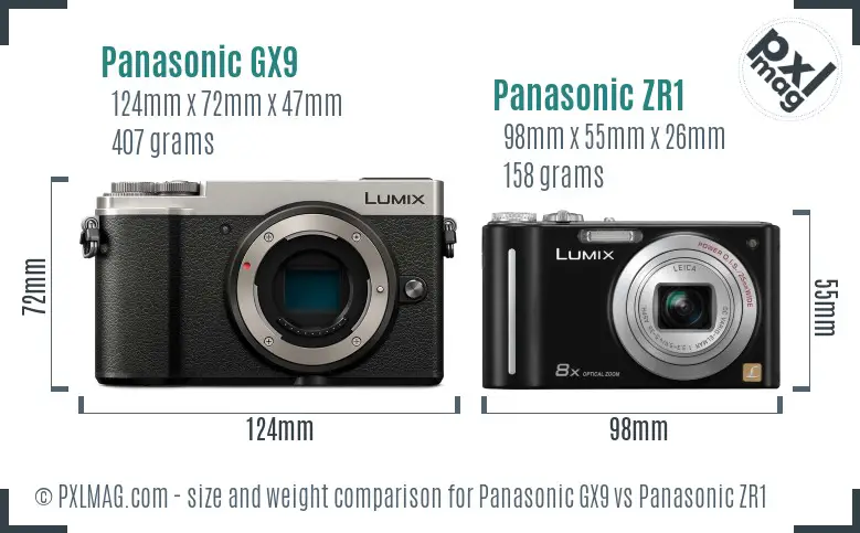 Panasonic GX9 vs Panasonic ZR1 size comparison