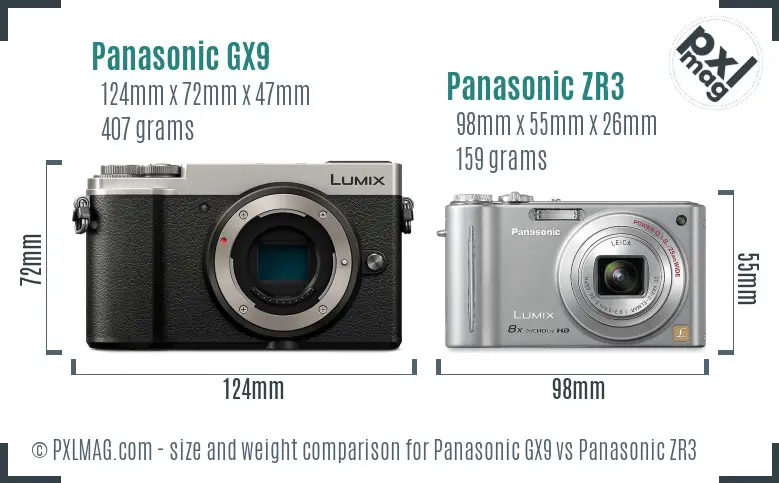 Panasonic GX9 vs Panasonic ZR3 size comparison