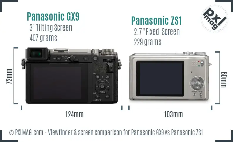 Panasonic GX9 vs Panasonic ZS1 Screen and Viewfinder comparison