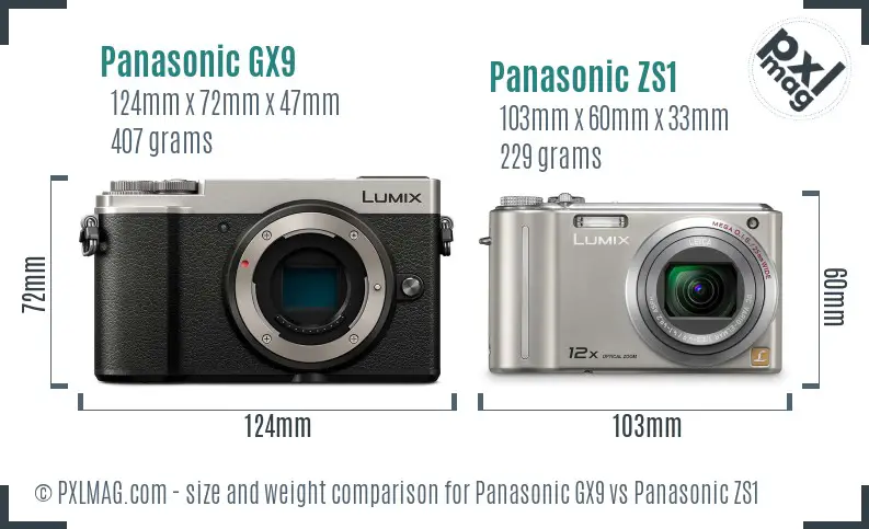 Panasonic GX9 vs Panasonic ZS1 size comparison
