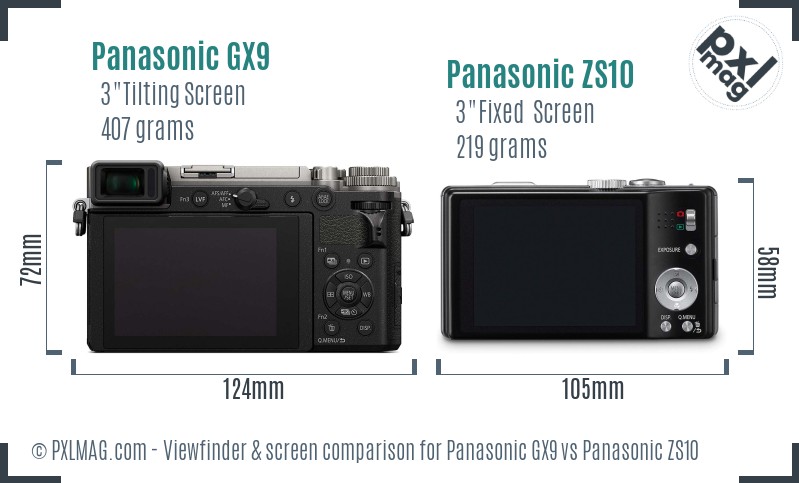 Panasonic GX9 vs Panasonic ZS10 Screen and Viewfinder comparison