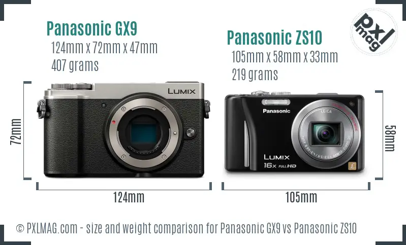 Panasonic GX9 vs Panasonic ZS10 size comparison