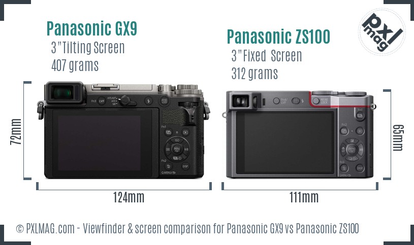 Panasonic GX9 vs Panasonic ZS100 Screen and Viewfinder comparison
