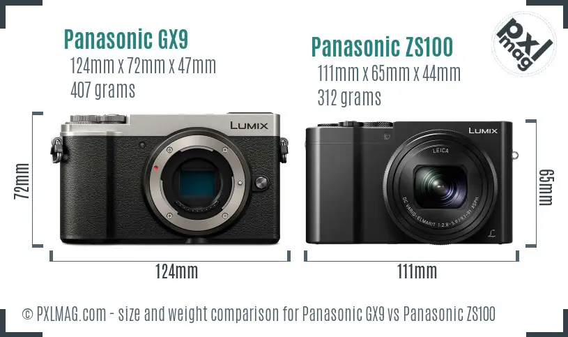 Panasonic GX9 vs Panasonic ZS100 size comparison