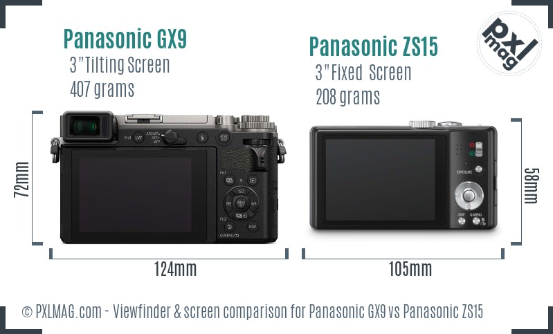 Panasonic GX9 vs Panasonic ZS15 Screen and Viewfinder comparison