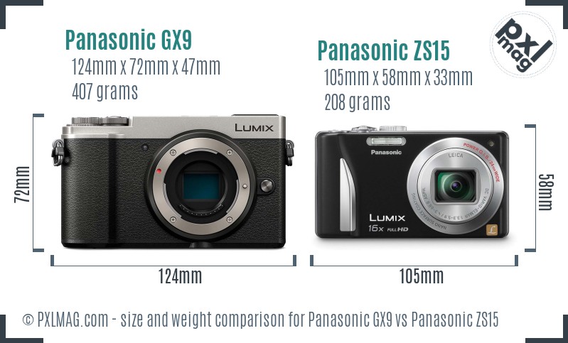 Panasonic GX9 vs Panasonic ZS15 size comparison