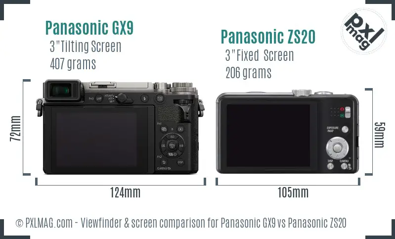 Panasonic GX9 vs Panasonic ZS20 Screen and Viewfinder comparison