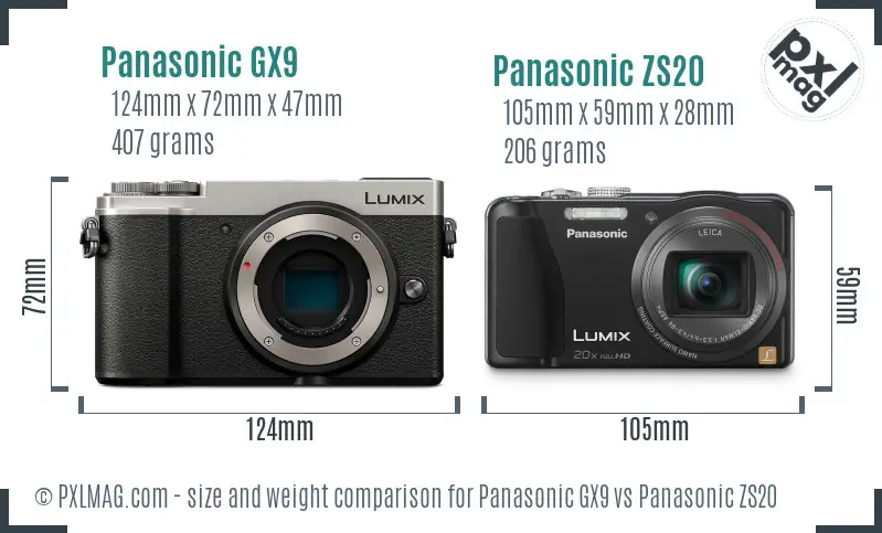 Panasonic GX9 vs Panasonic ZS20 size comparison