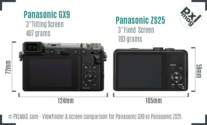 Panasonic GX9 vs Panasonic ZS25 Screen and Viewfinder comparison