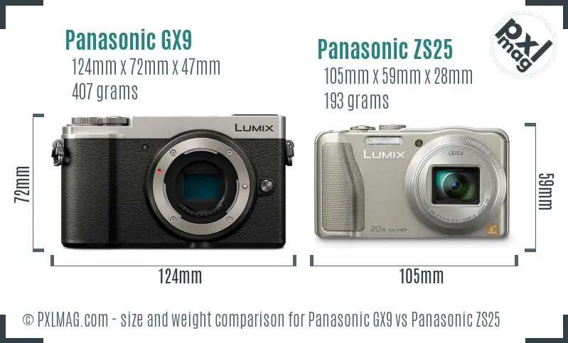 Panasonic GX9 vs Panasonic ZS25 size comparison