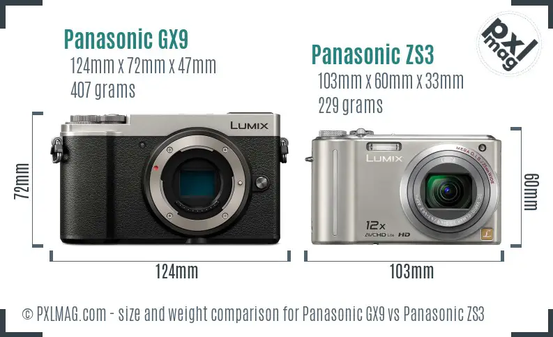 Panasonic GX9 vs Panasonic ZS3 size comparison