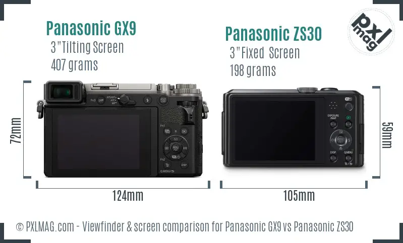 Panasonic GX9 vs Panasonic ZS30 Screen and Viewfinder comparison