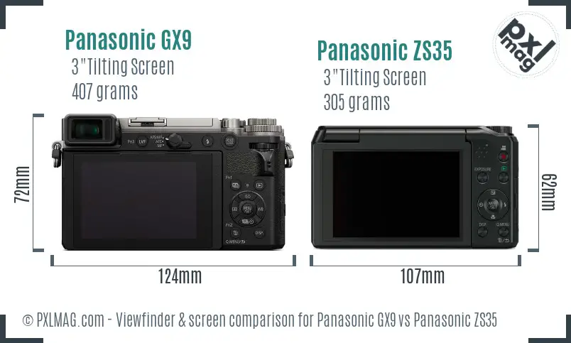 Panasonic GX9 vs Panasonic ZS35 Screen and Viewfinder comparison