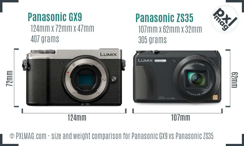 Panasonic GX9 vs Panasonic ZS35 size comparison