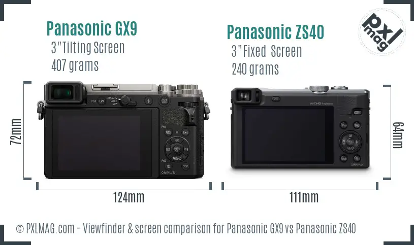 Panasonic GX9 vs Panasonic ZS40 Screen and Viewfinder comparison