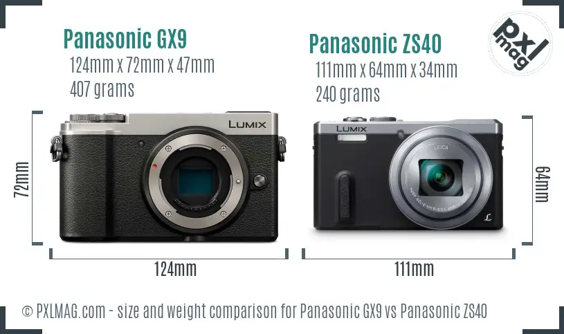 Panasonic GX9 vs Panasonic ZS40 size comparison