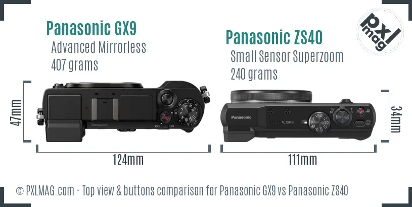 Panasonic GX9 vs Panasonic ZS40 top view buttons comparison