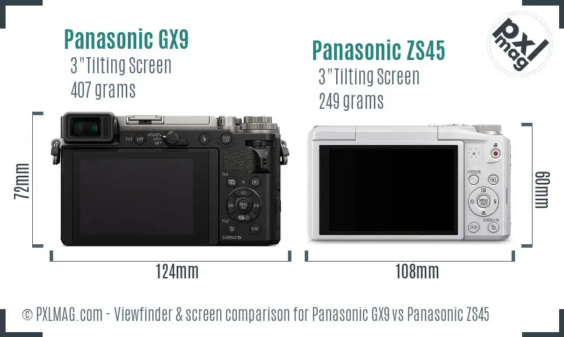Panasonic GX9 vs Panasonic ZS45 Screen and Viewfinder comparison